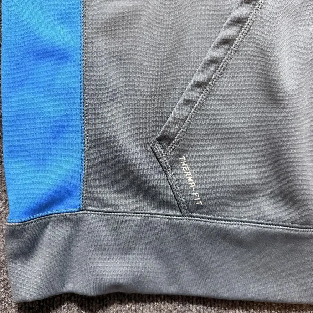 Nike Hoodie Mens XL Gray Blue Therma-Fit Pullover Fleece Athletic Sweatshirt